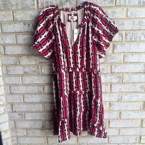 Maeve Anthropologie NWOT Hot Pink and White Dress. Perfect with boots! Size L